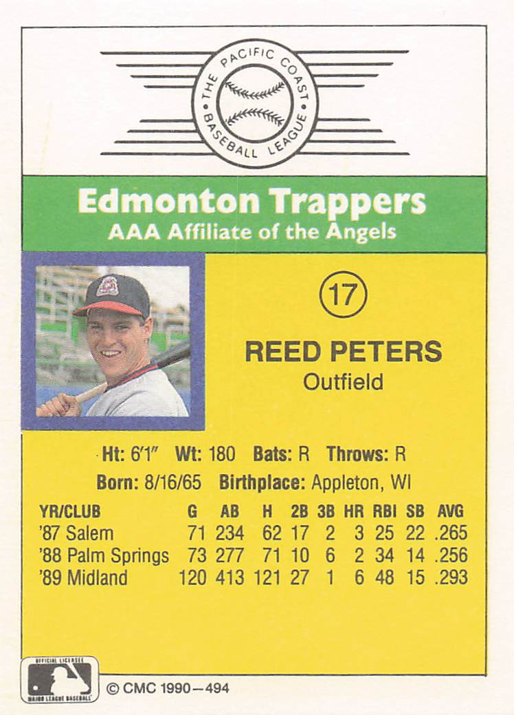 1990 CMC Baseball Reed Peters #494