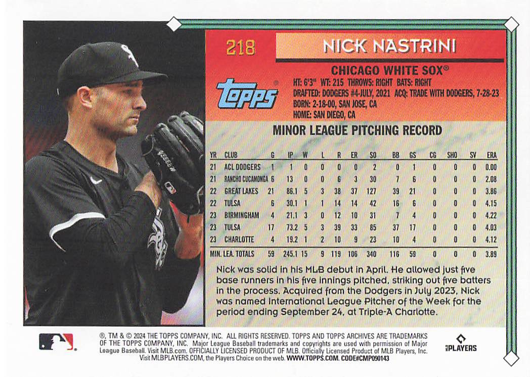 2024 Topps Archives Baseball Nick Nastrini #218 Rookie