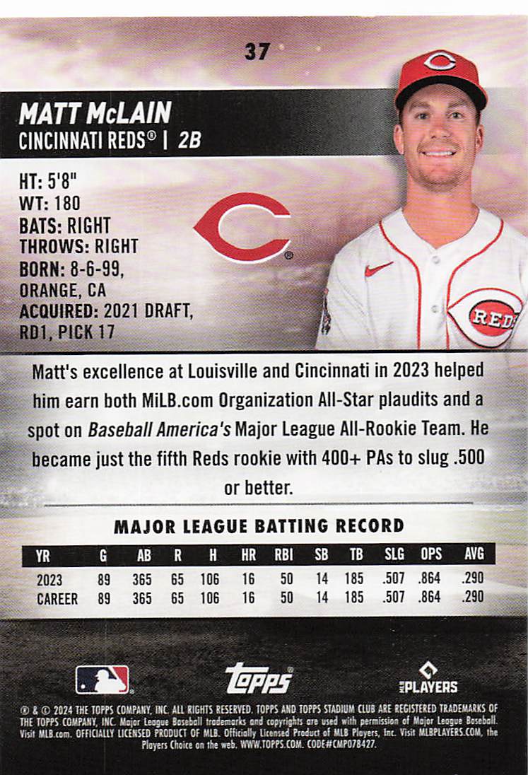 2024 Stadium Club Baseball Red Foil Matt McLain #37