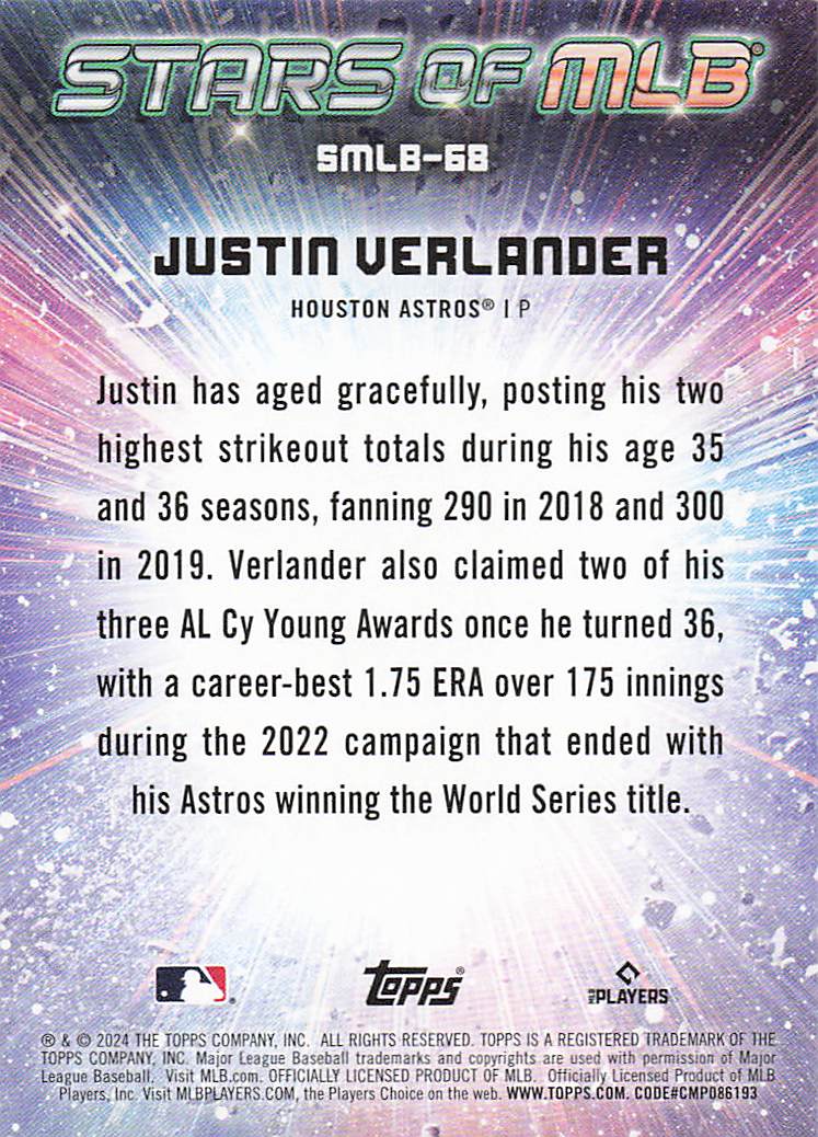 2024 Topps Update Baseball Stars of MLB Justin Verlander #SMLB-68