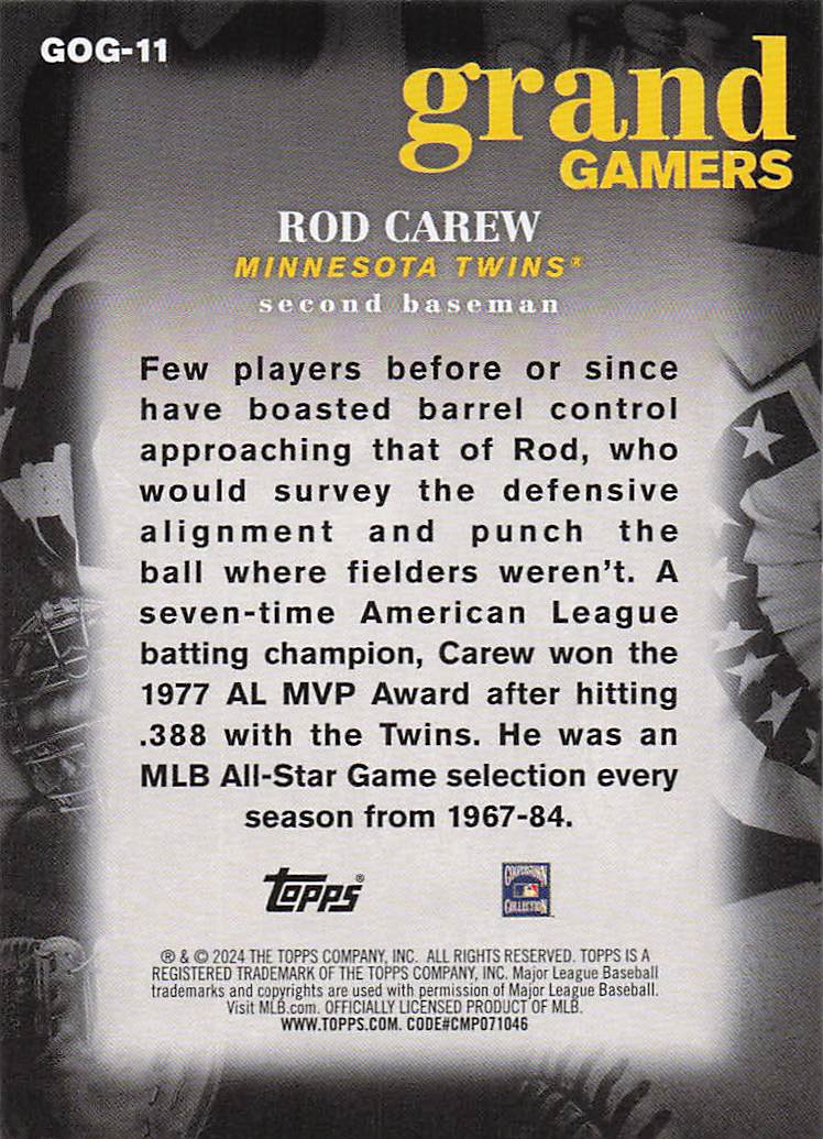 2024 Topps Baseball Grand Gamers Rod Carew #GOG-11