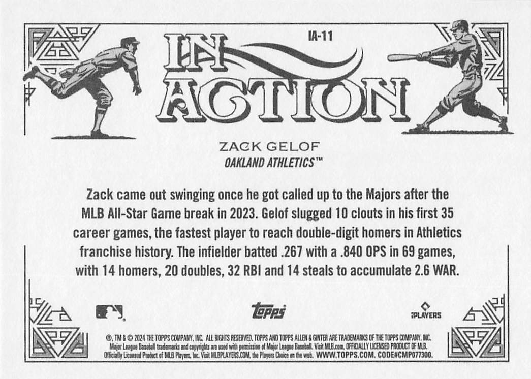 2024 Topps Allen & Ginter Baseball In-Action Variations Zack Gelof #IA-11
