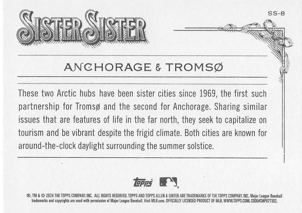 2024 Topps Allen & Ginter Baseball Sister Sister Anchorage / Tromso #SS-8