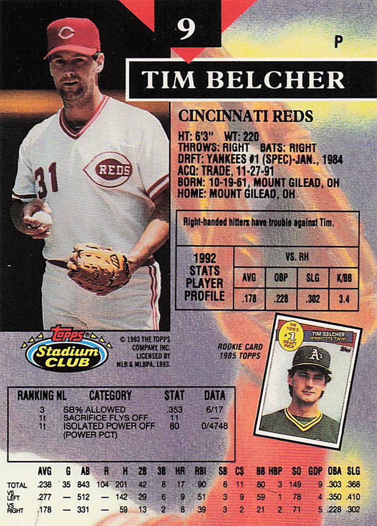 1993 Stadium Club Baseball Tim Belcher #9
