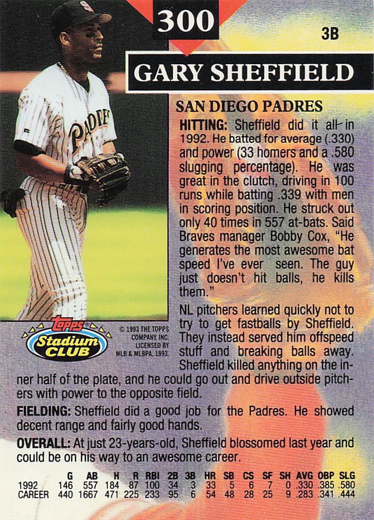 1993 Stadium Club Baseball Gary Sheffield #300
