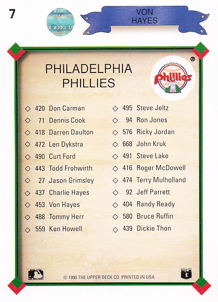 1990 Upper Deck Baseball Von Hayes #7