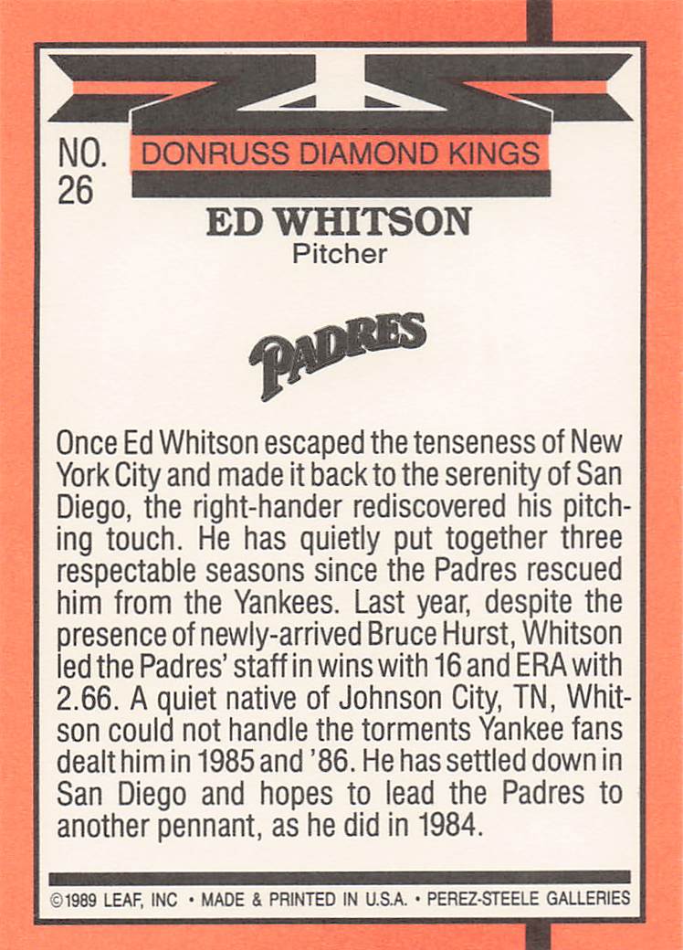 1990 Donruss Baseball Ed Whitson #26