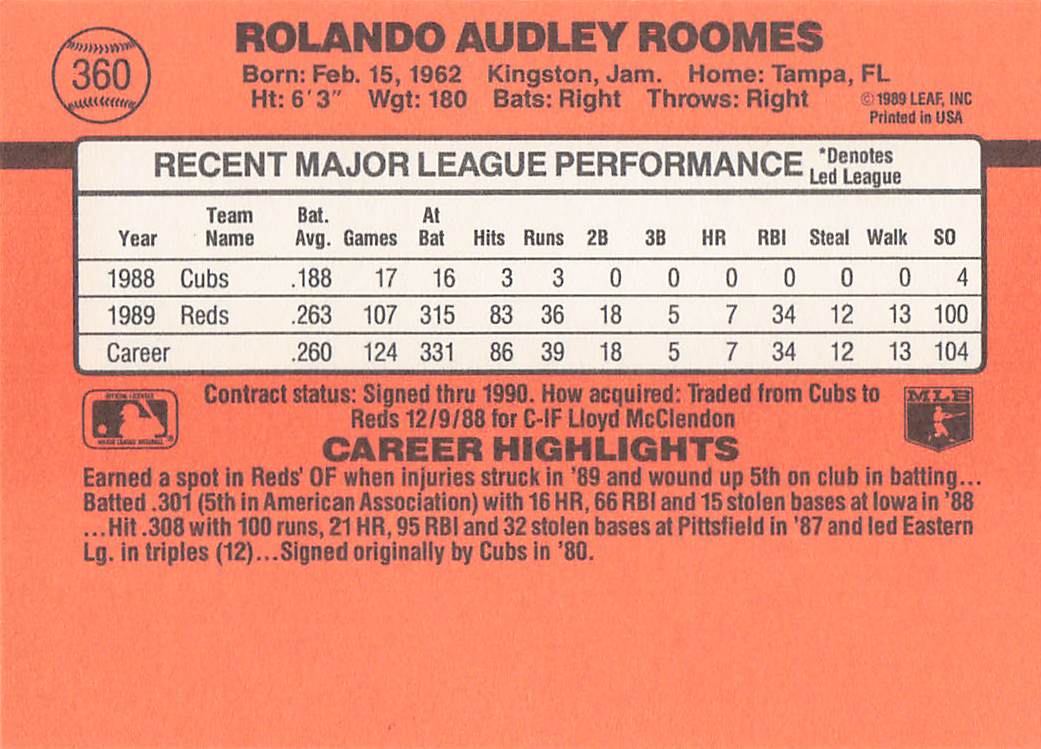 1990 Donruss Baseball Rolando Roomes #360