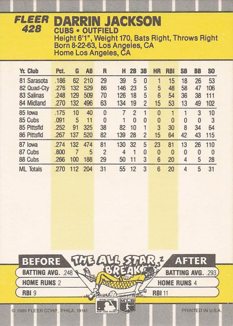 1989 Fleer Baseball Darrin Jackson #428