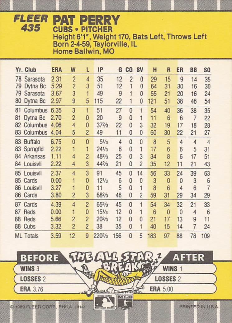 1989 Fleer Baseball Pat Perry #435