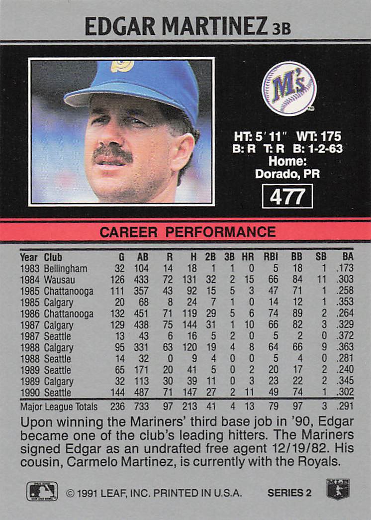1991 Leaf Baseball Edgar Martinez #477