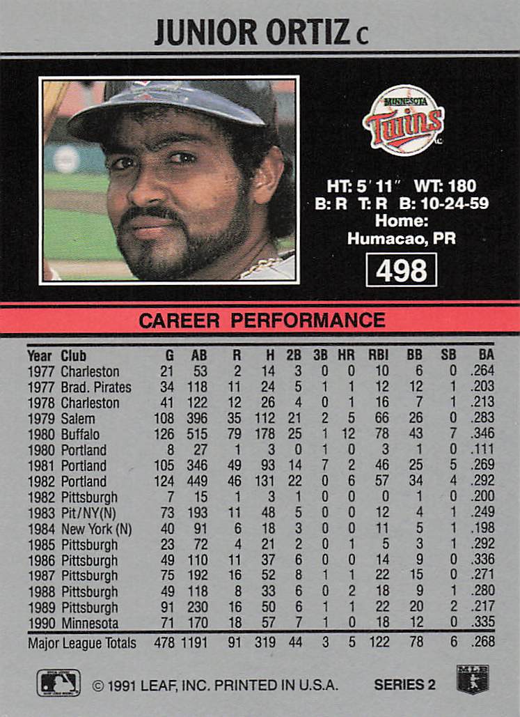 1991 Leaf Baseball Junior Ortiz #498