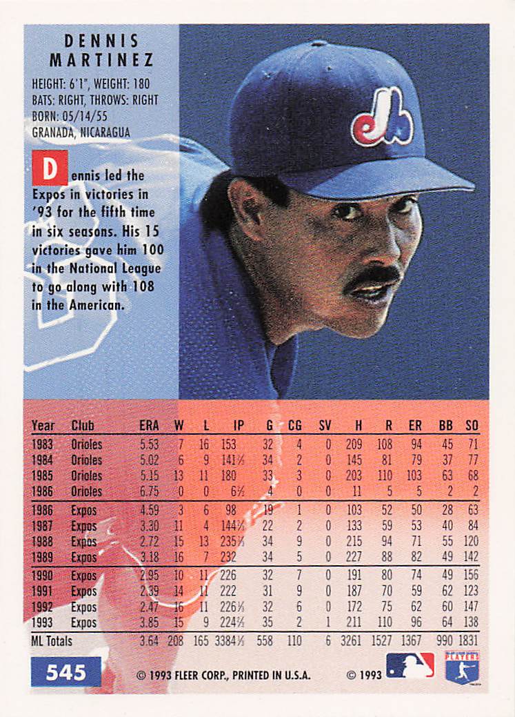 1994 Fleer Baseball Dennis Martinez #545