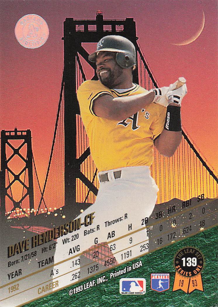 1993 Leaf Baseball Dave Henderson #139