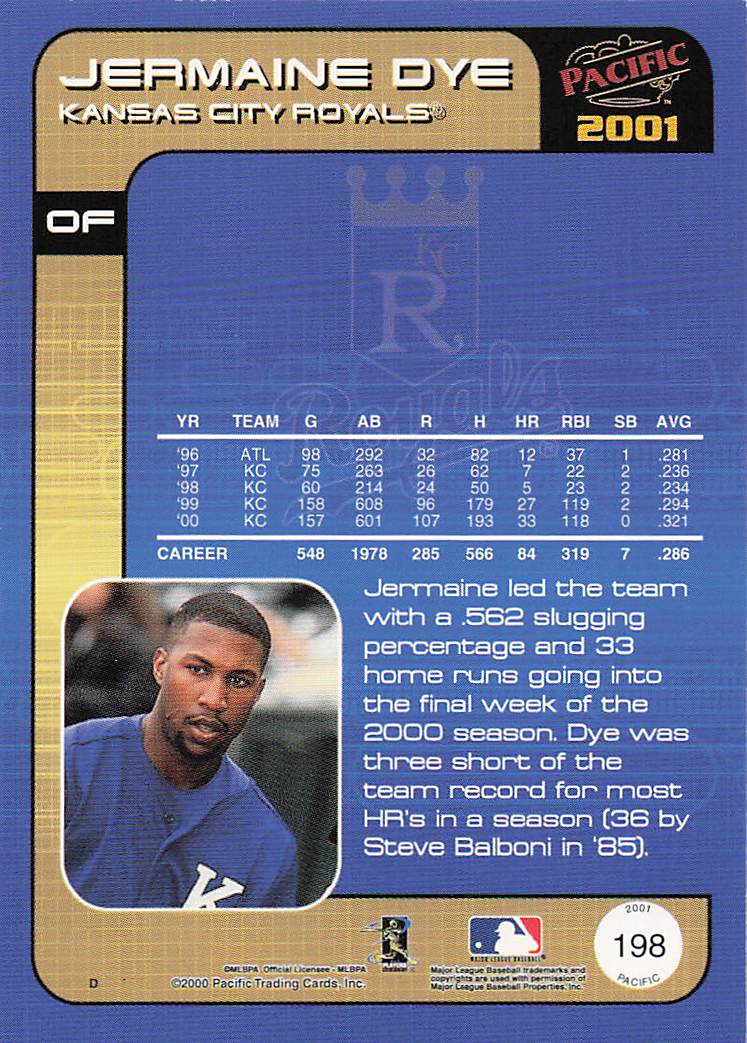 2001 Pacific Baseball Jermaine Dye #198