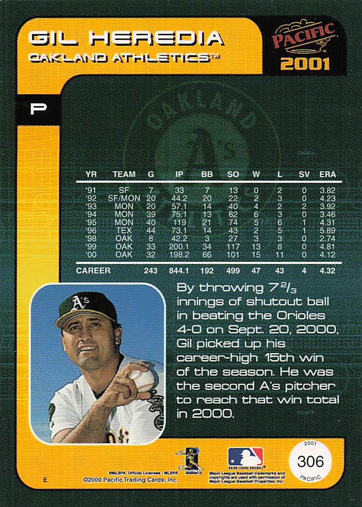 2001 Pacific Baseball Gil Heredia #306