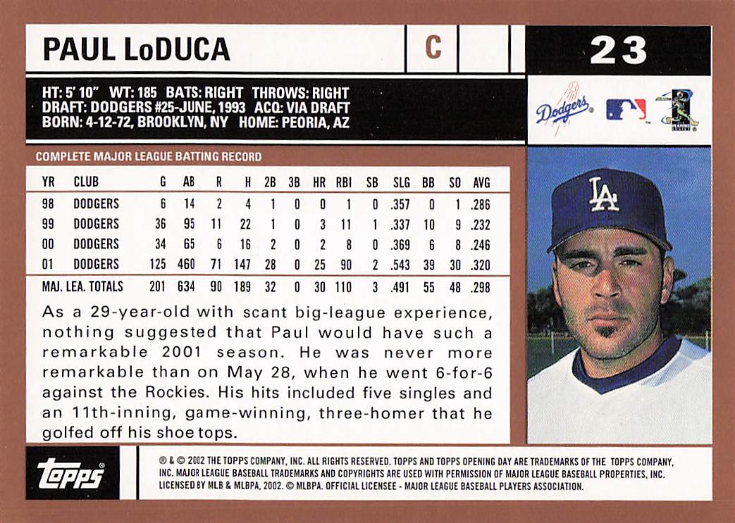 2002 Topps Opening Day Baseball Paul Lo Duca #23