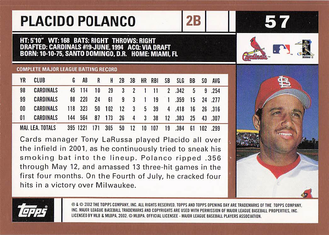 2002 Topps Opening Day Baseball Placido Polanco #57