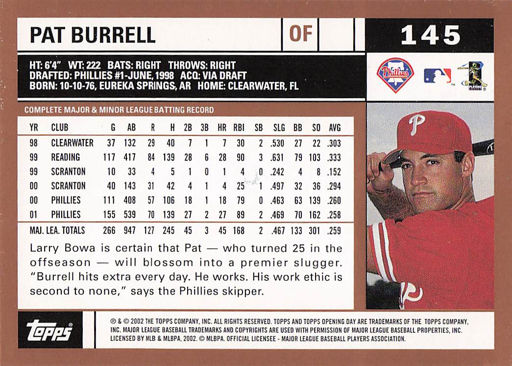2002 Topps Opening Day Baseball Pat Burrell #145