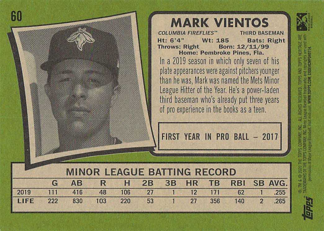 2020 Topps Heritage Minor League Baseball Mark Vientos #60