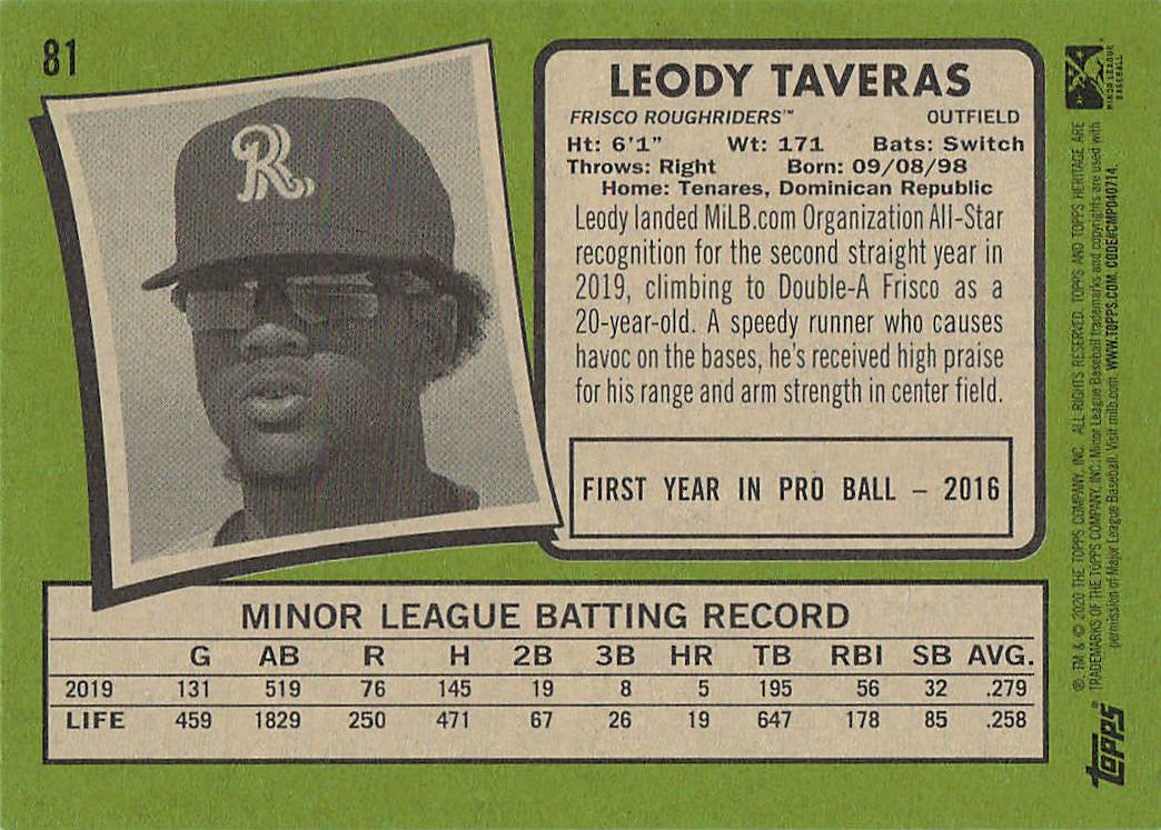 2020 Topps Heritage Minor League Baseball Leody Taveras #81