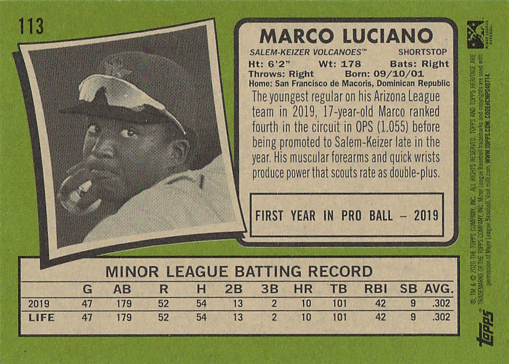 2020 Topps Heritage Minor League Baseball Marco Luciano #113