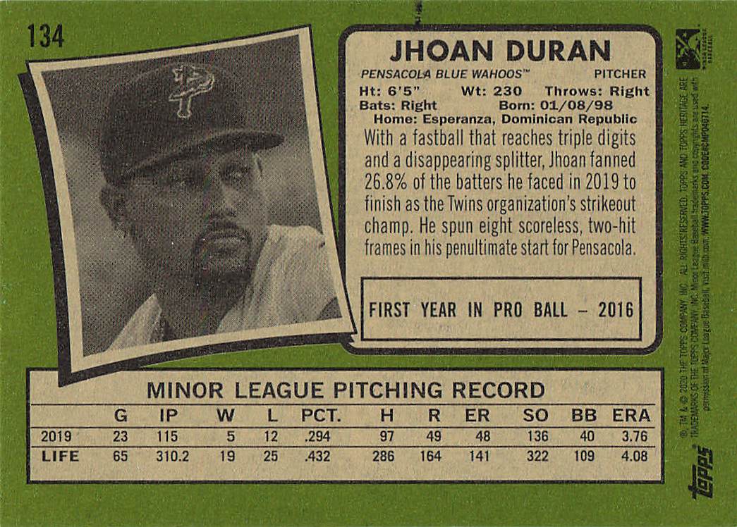 2020 Topps Heritage Minor League Baseball Jhoan Duran #134