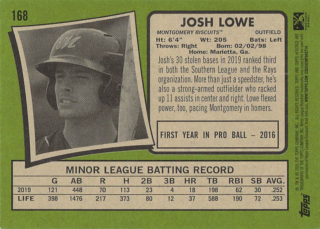 2020 Topps Heritage Minor League Baseball Josh Lowe #168