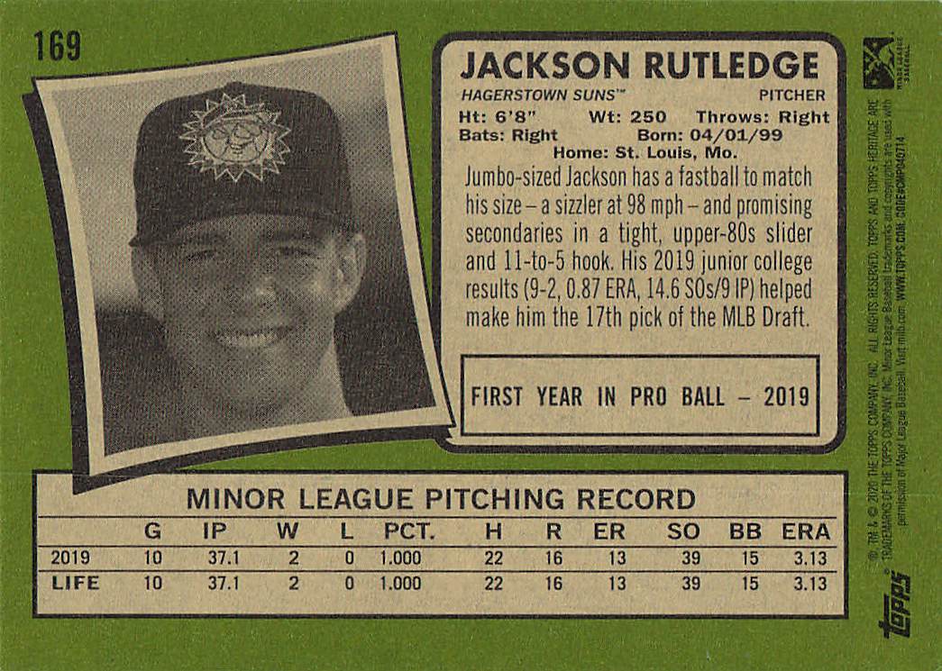 2020 Topps Heritage Minor League Baseball Jackson Rutledge #169