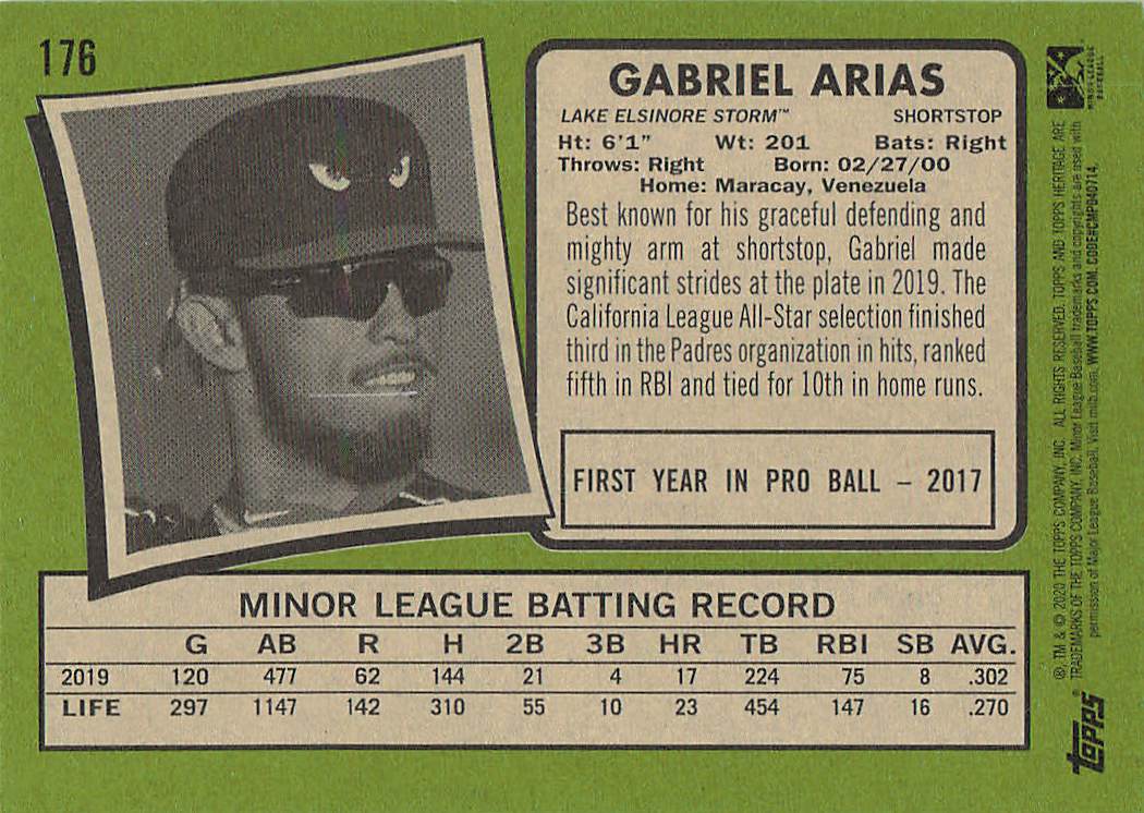 2020 Topps Heritage Minor League Baseball Gabriel Arias #176