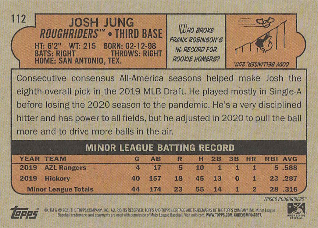 2021 Topps Heritage Minor League Baseball Josh Jung #112