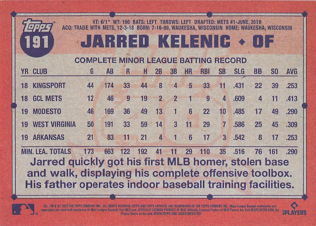 2021 Topps Archives Baseball Jarred Kelenic #191 Rookie