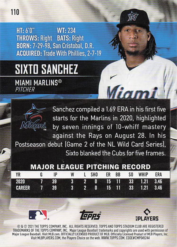 2021 Stadium Club Baseball Red Foil Sixto Sanchez #110