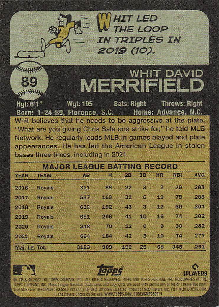 2022 Topps Heritage Baseball Whit Merrifield #89