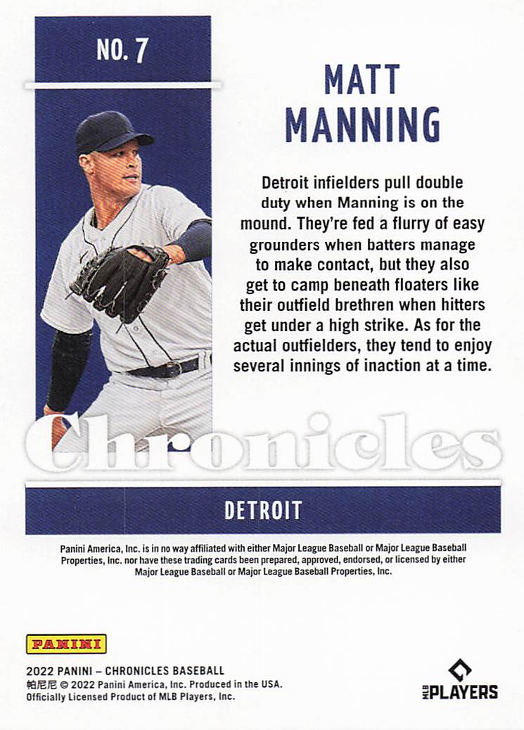 2022 Panini Chronicles Baseball Matt Manning #7 Rookie