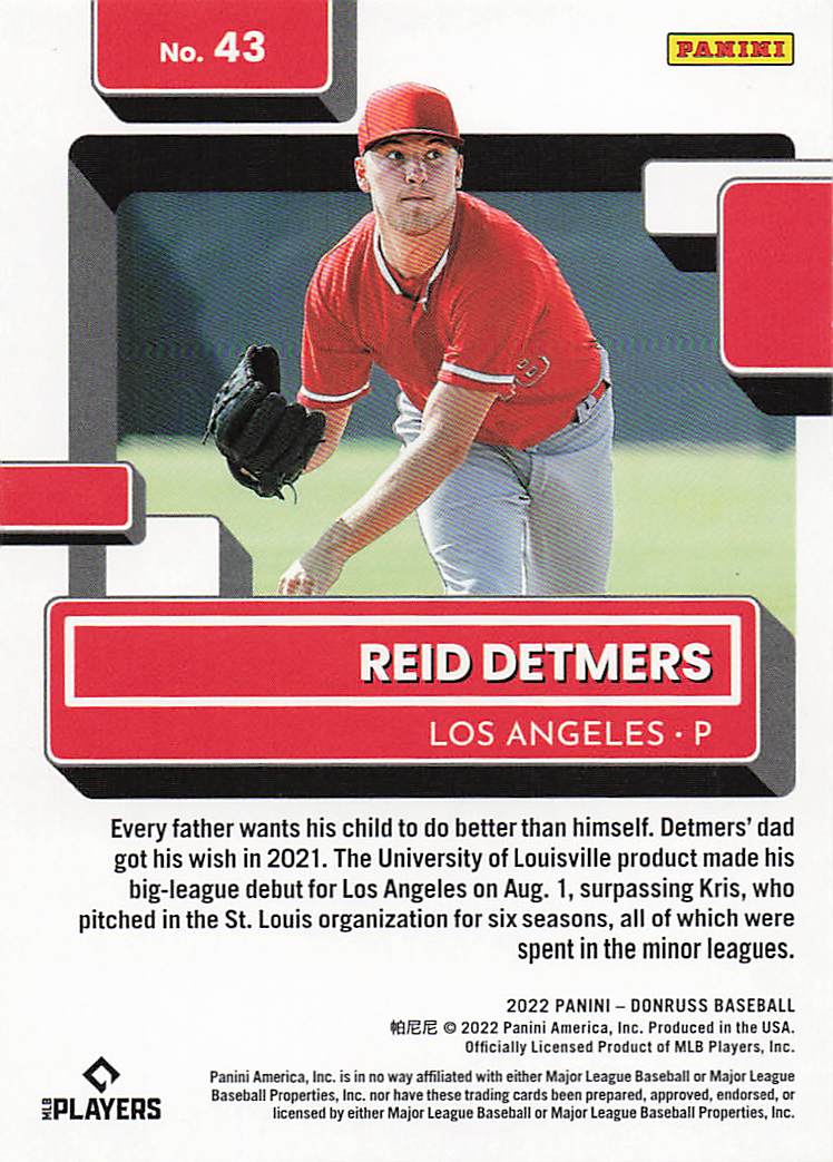 2022 Donruss Baseball Reid Detmers #43 Rookie