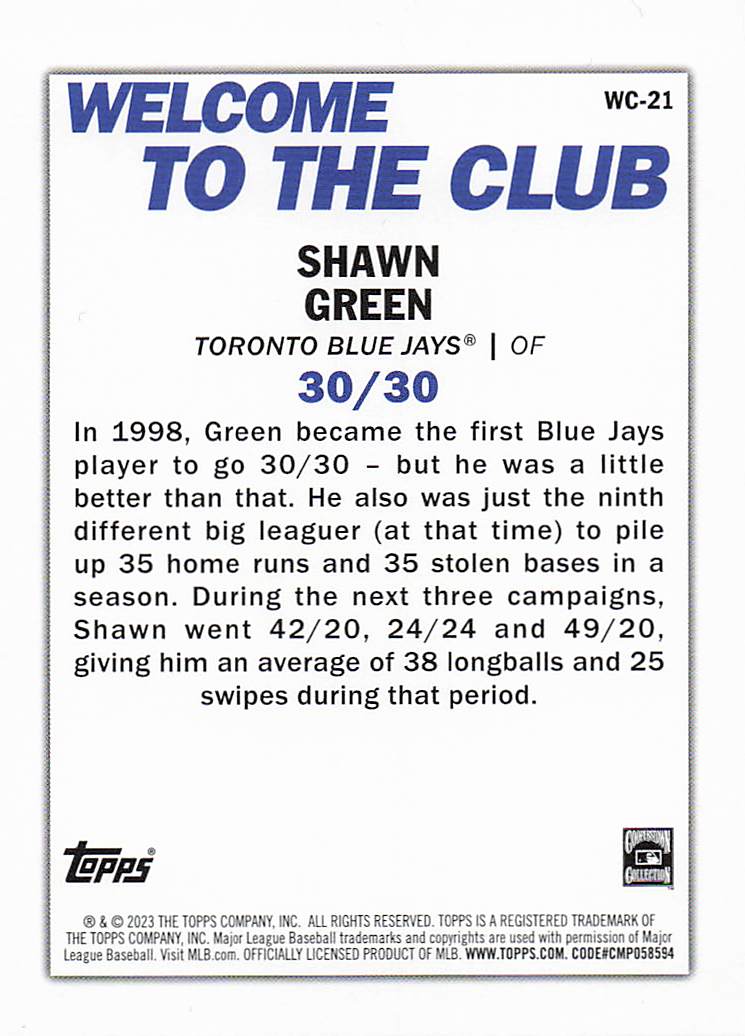 2023 Topps Baseball Welcome to the Club Shawn Green #WC-21