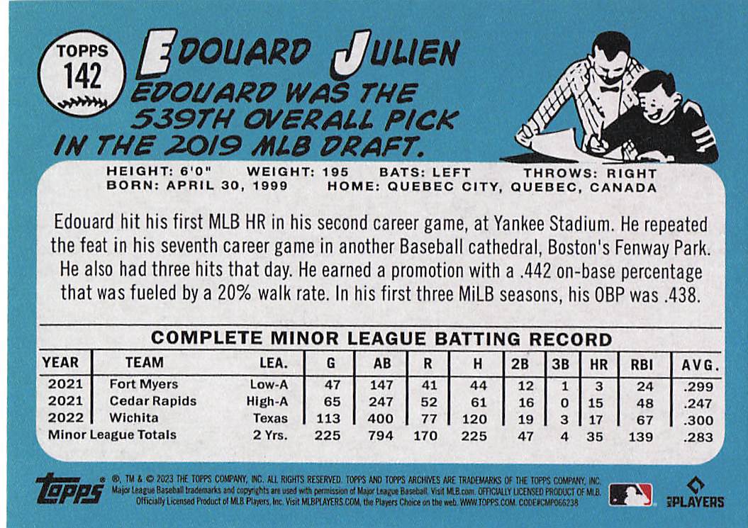 2023 Topps Archives Baseball Edouard Julien #142 Rookie