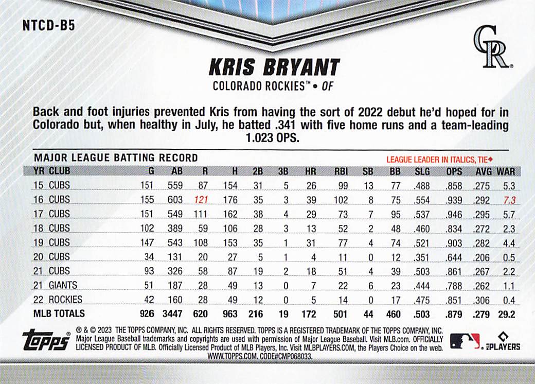 2023 Topps International Trading Card Day Baseball Kris Bryant #NTCD-B5