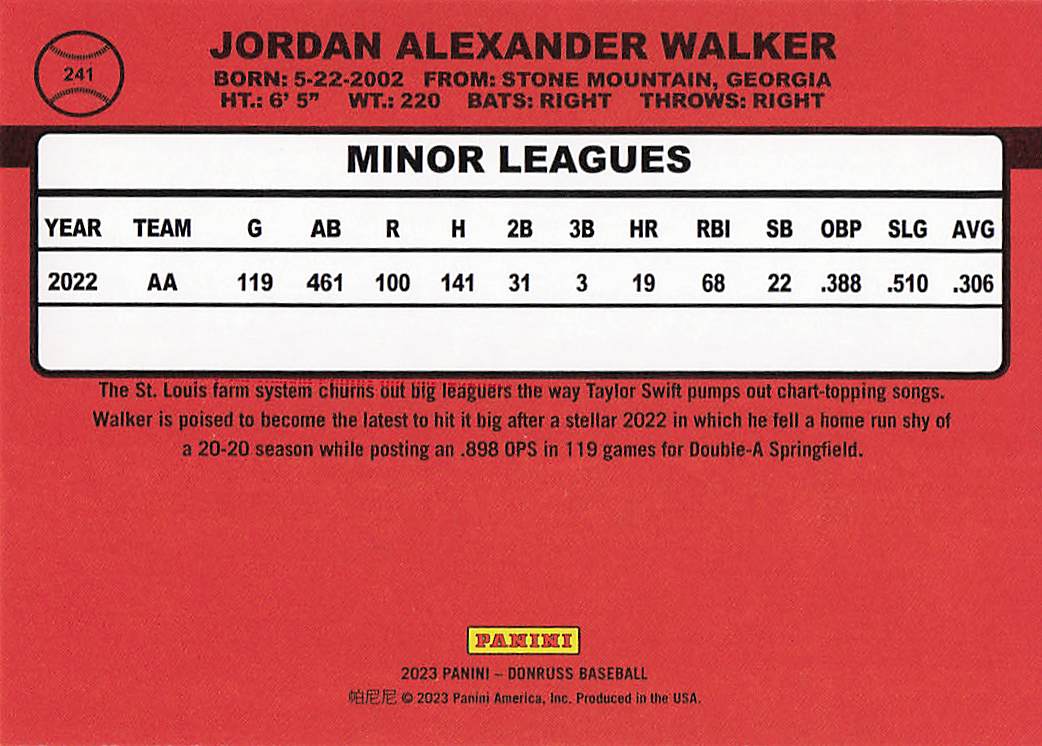 2023 Donruss Baseball Jordan Walker #241