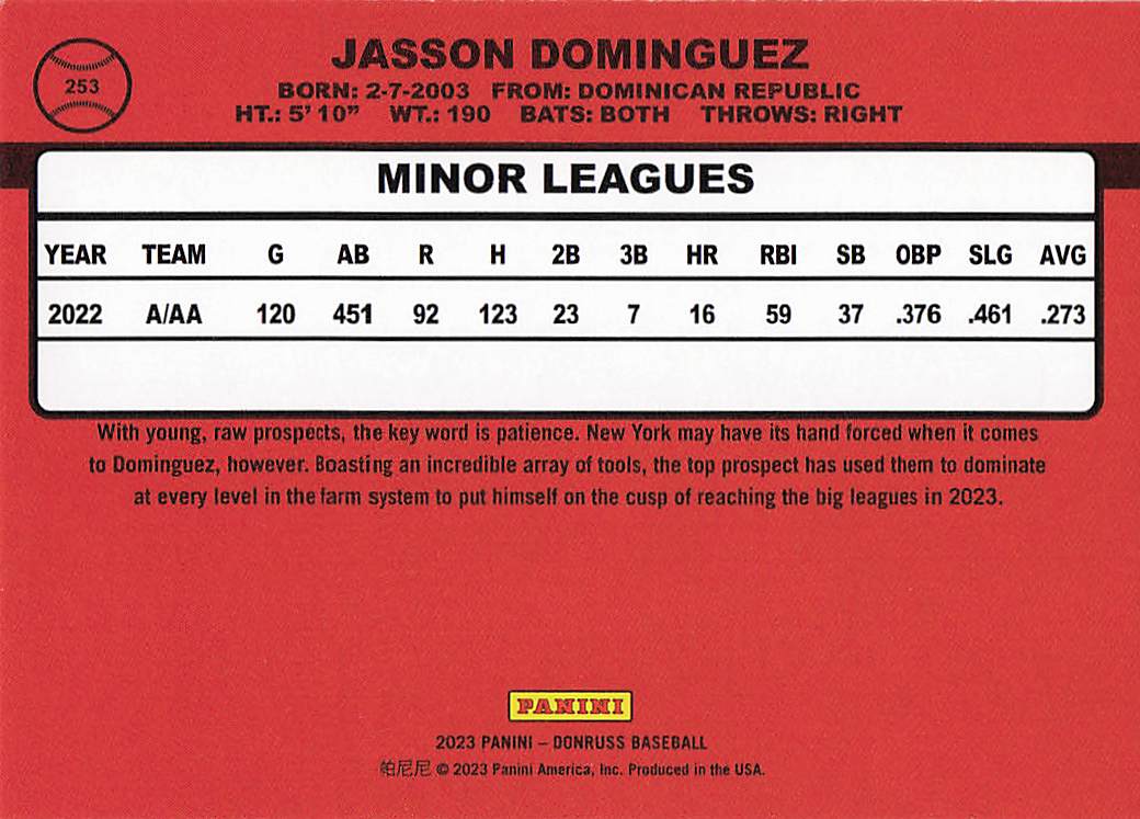 2023 Donruss Baseball Jasson Dominguez #253