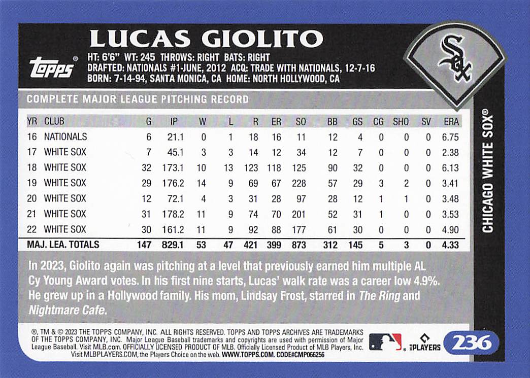 2023 Topps Archives Baseball Lucas Giolito #236