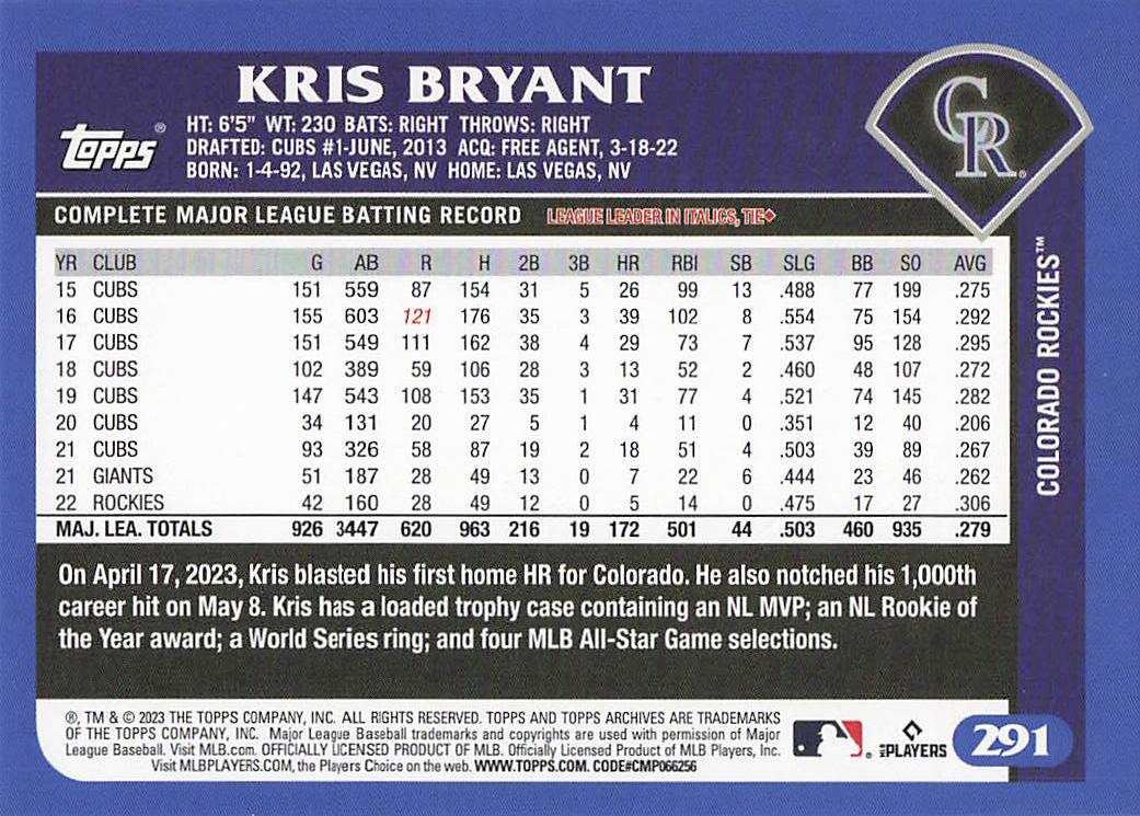 2023 Topps Archives Baseball Kris Bryant #291