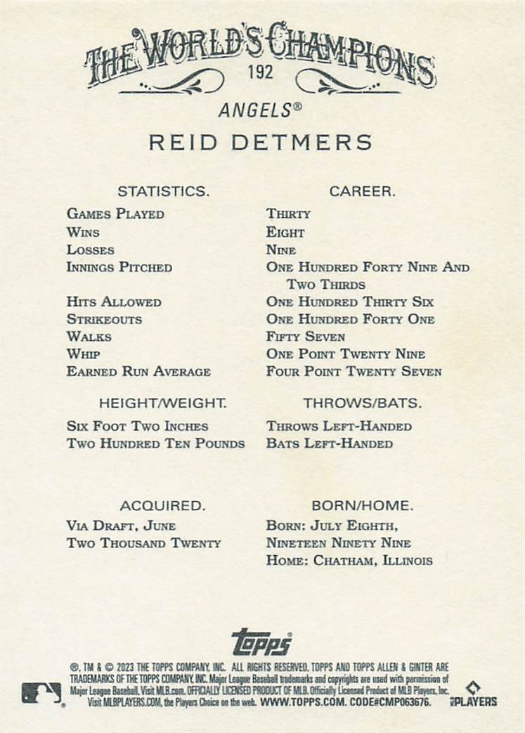 2023 Topps Allen & Ginter Baseball Reid Detmers #192