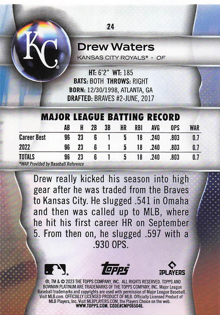 2023 Bowman Platinum Baseball Drew Waters #24 Rookie