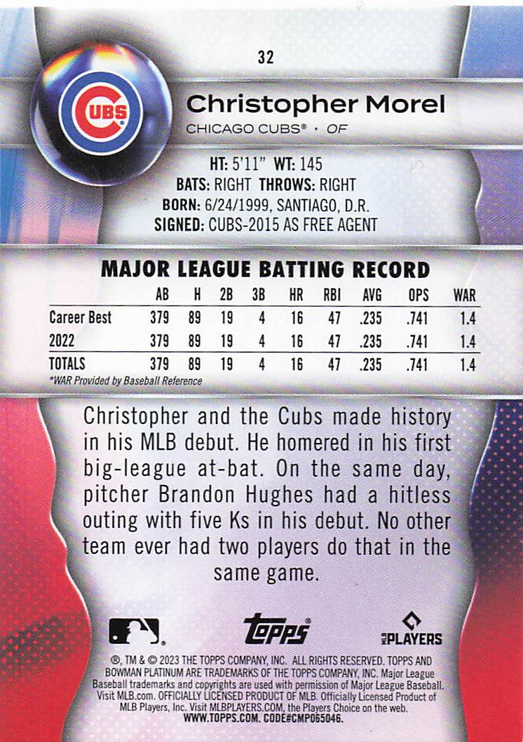 2023 Bowman Platinum Baseball Christopher Morel #32 Rookie
