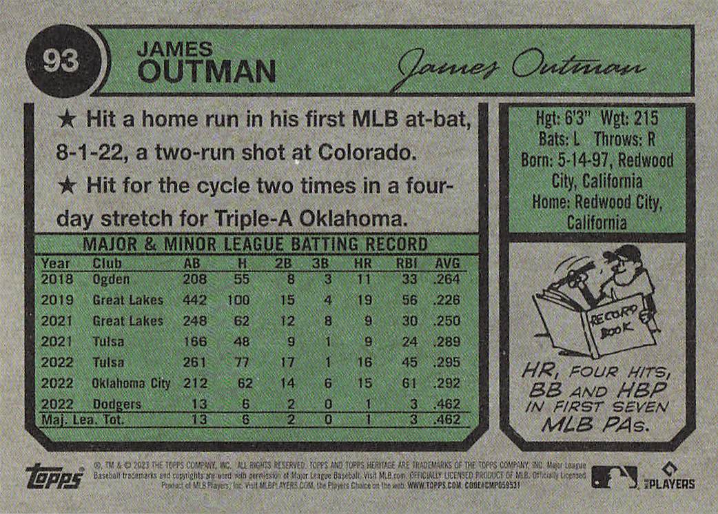 2023 Topps Heritage Baseball James Outman #93 Rookie