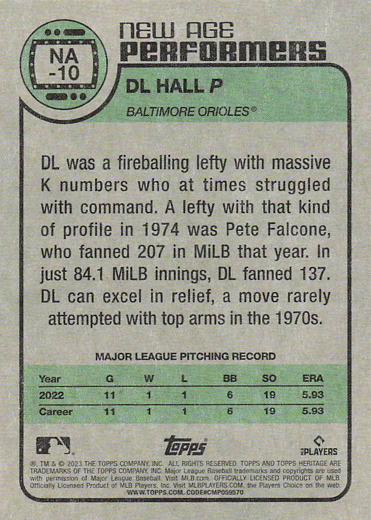 2023 Topps Heritage Baseball New Age Performers DL Hall #NA-10