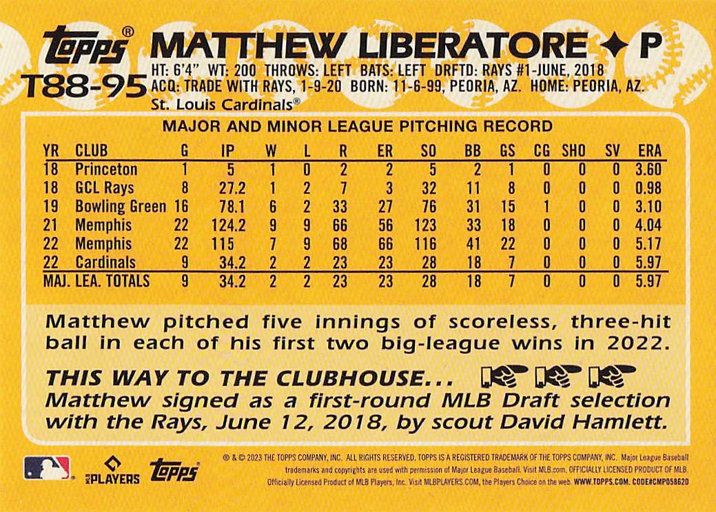 2023 Topps Baseball 1988 Topps Baseball Matthew Liberatore #T88-95