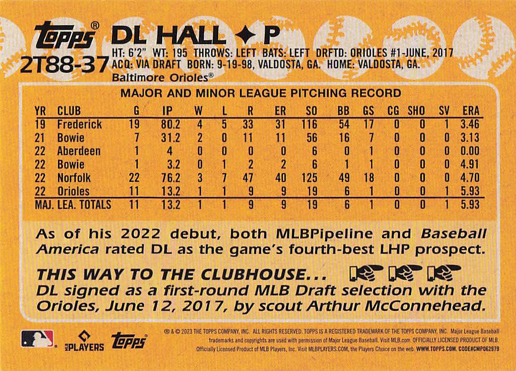2023 Topps Baseball 1988 Topps Baseball DL Hall #2T88-37